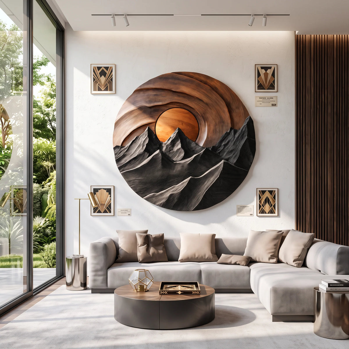 Mountain Sunset Wooden Wall Sculpture for Modern Nature-Inspired Home Decor