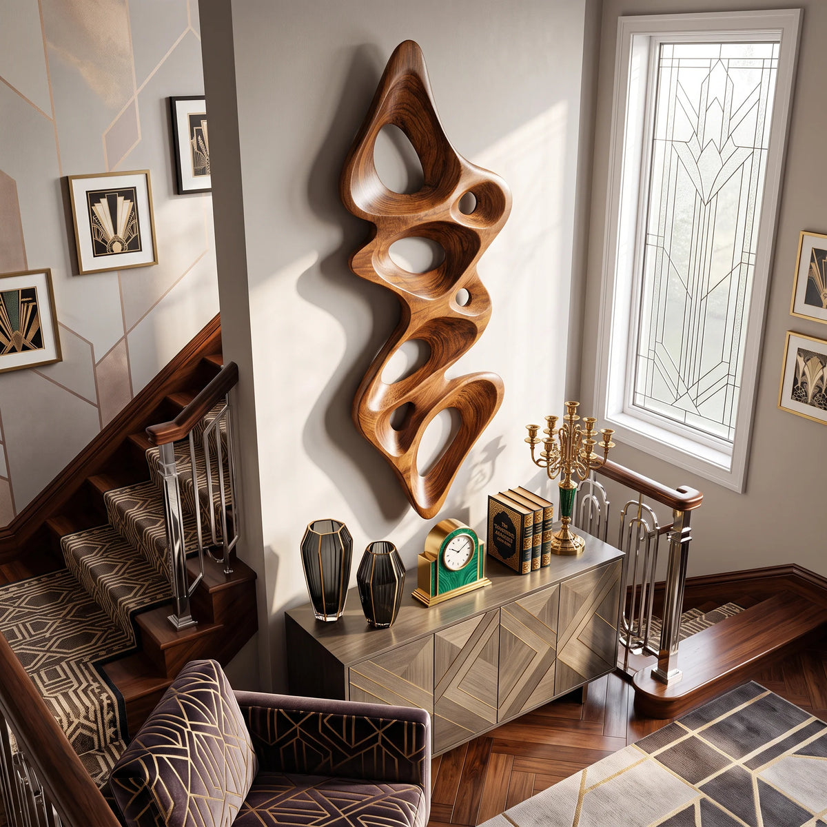 Vertical Flow – Abstract Wall Sculpture with Organic Carved Openings