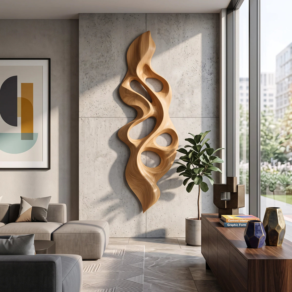 Vertical Flame – Abstract Wooden Wall Sculpture with Organic Openings