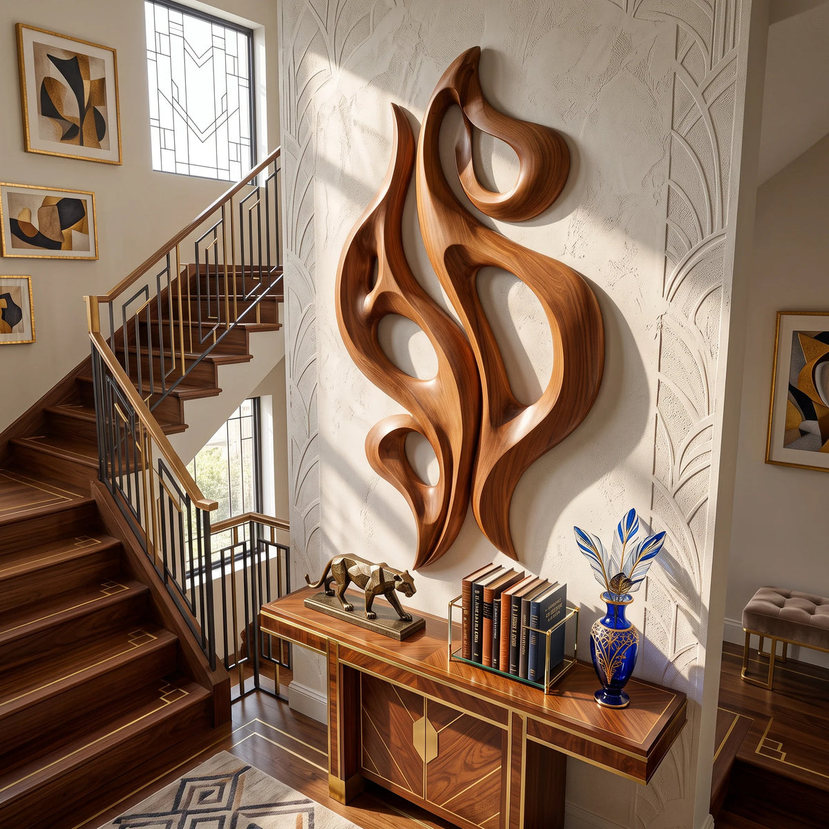 Dancing Flame – Abstract Wooden Wall Sculpture with Open Forms