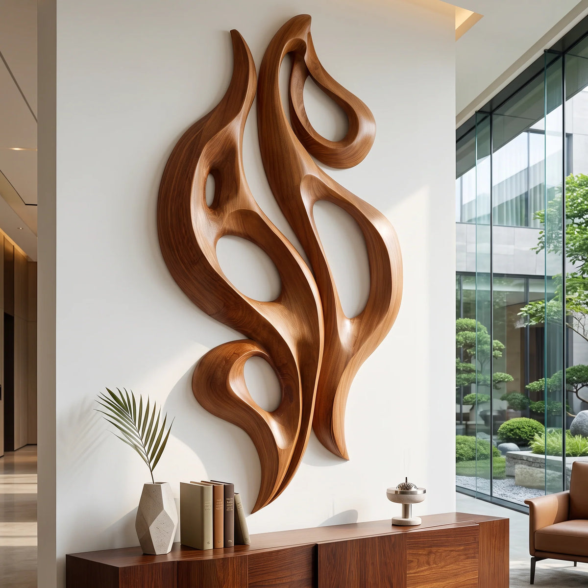 Dancing Flame – Abstract Wooden Wall Sculpture with Open Forms
