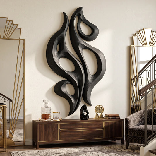Dancing Flame – Abstract Wooden Wall Sculpture with Open Forms