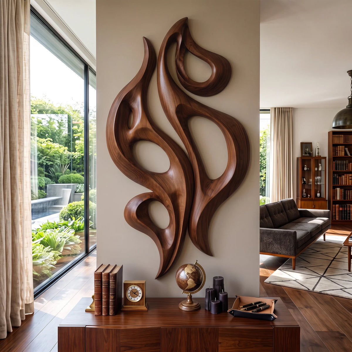 Dancing Flame – Abstract Wooden Wall Sculpture with Open Forms