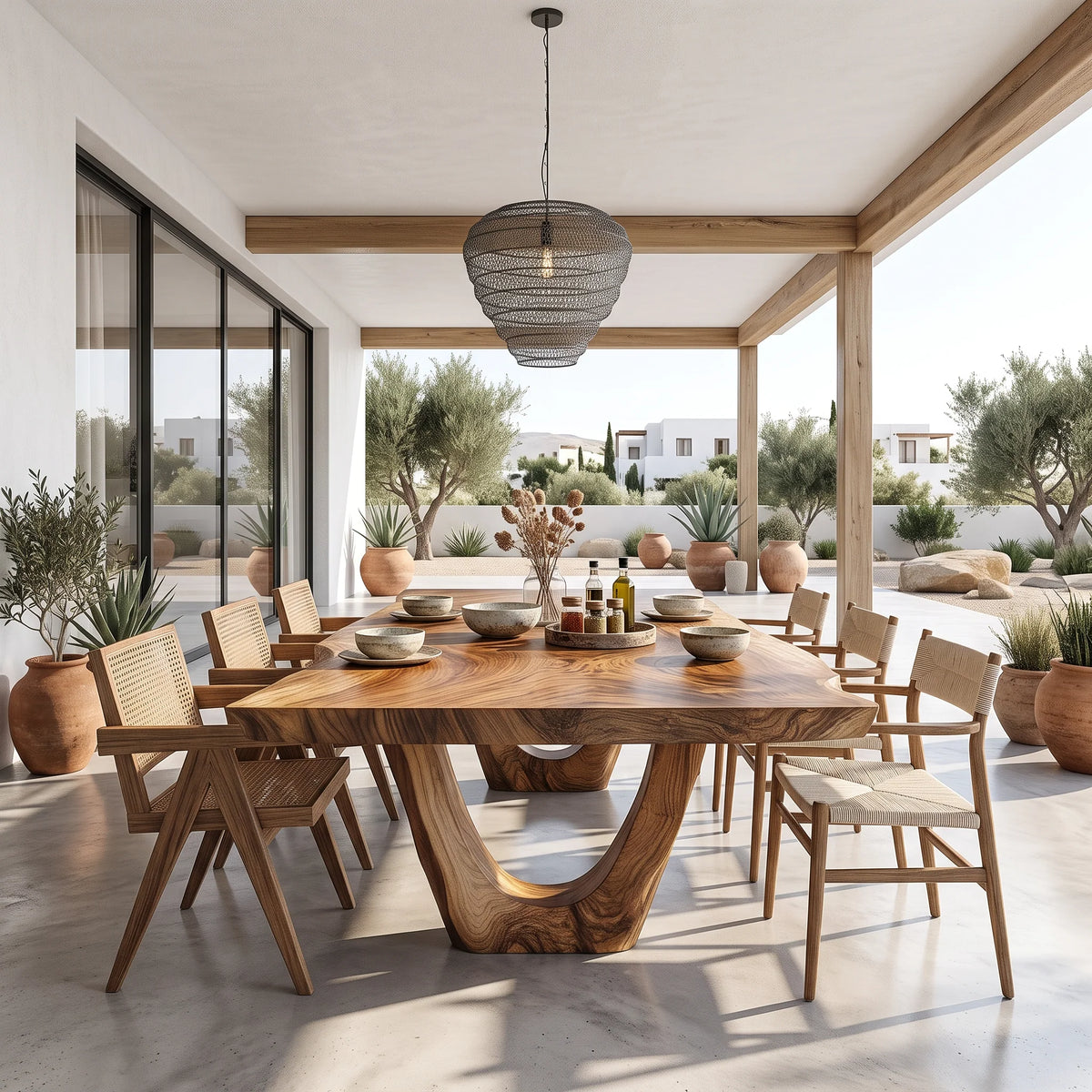 Organic Solid Wood Dining Table with Sculptural U-Shaped Base