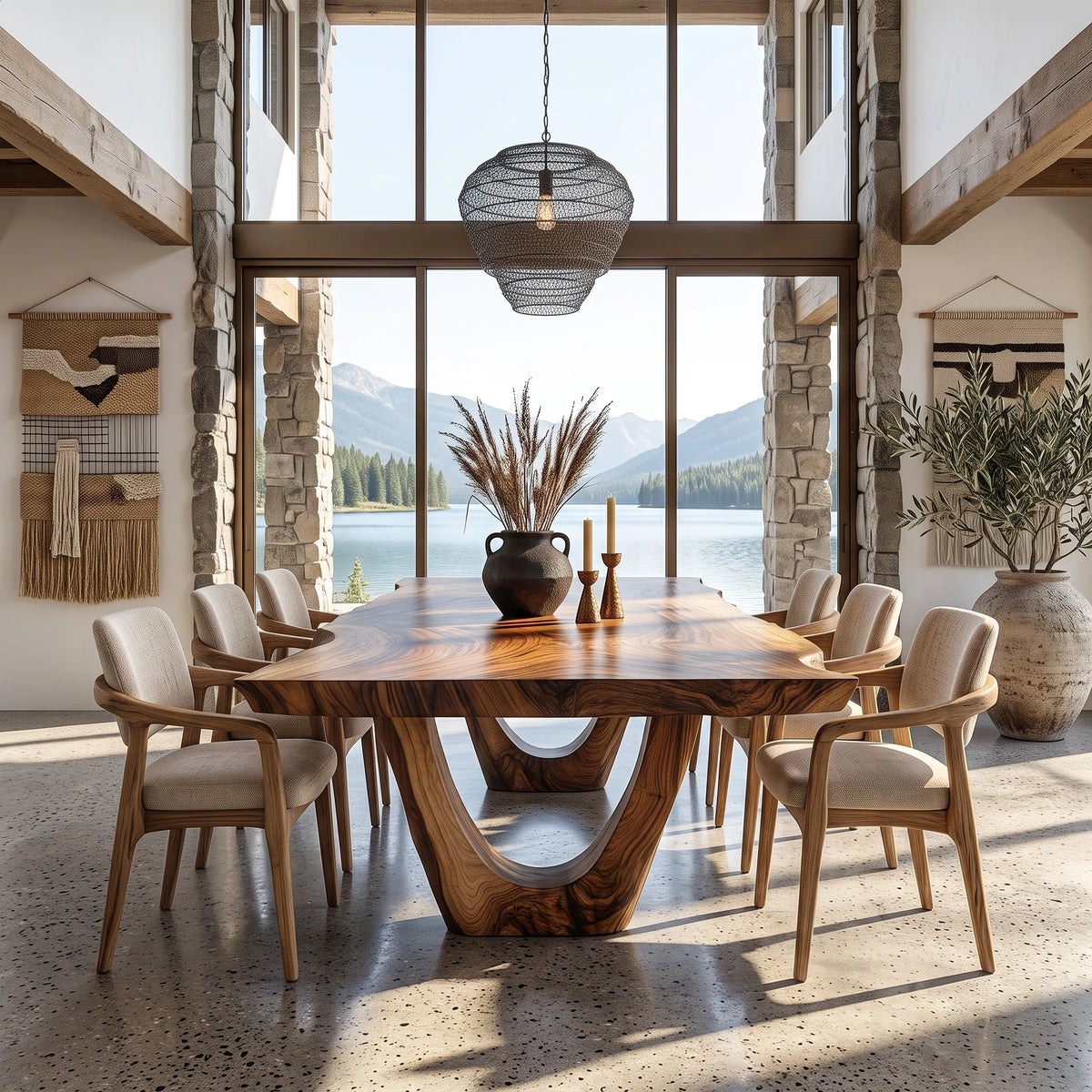 Organic Solid Wood Dining Table with Sculptural U-Shaped Base