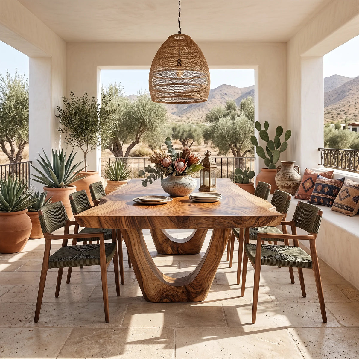Organic Solid Wood Dining Table with Sculptural U-Shaped Base