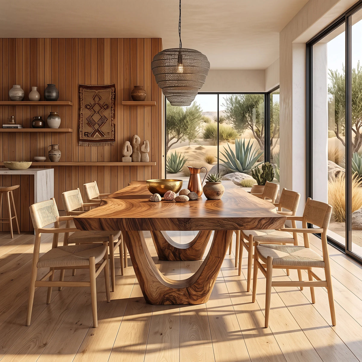 Organic Solid Wood Dining Table with Sculptural U-Shaped Base