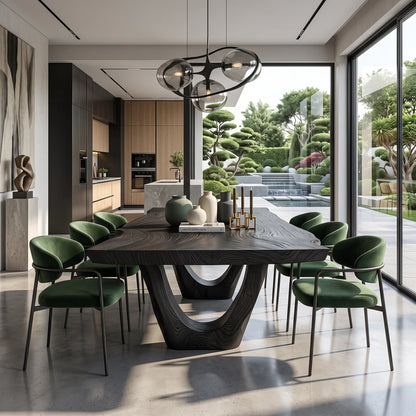 Organic Solid Wood Dining Table with Sculptural U-Shaped Base