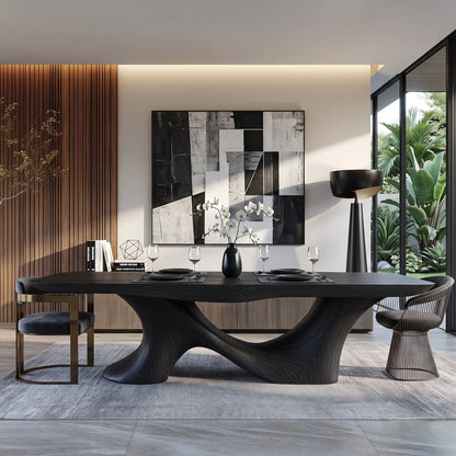 Organic Solid Wood Dining Table with Sculptural Twin-Curve Base