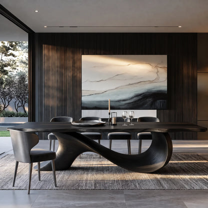 Organic Solid Wood Dining Table with Sculptural Wave Base