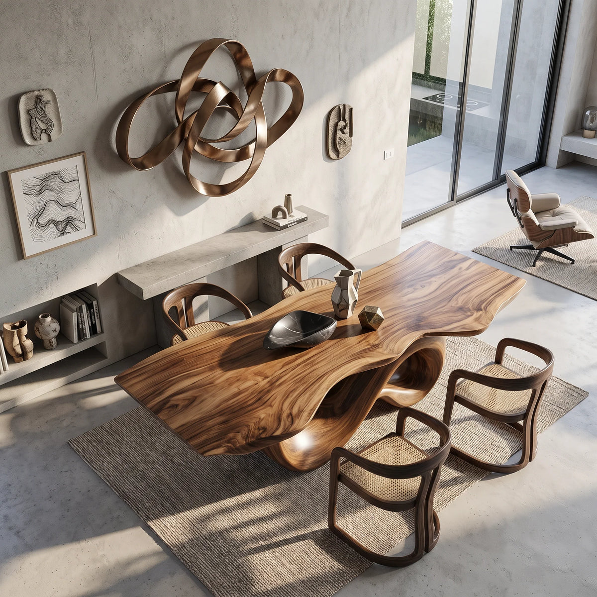 Modern Solid Wood Dining Table with Sculptural Double Loop Base