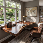 Floating Solid Wood Corner Desk with Curved Live Edge – Natural Slab Design for Modern Home Office