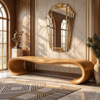 Sculptural Solid Wood Entryway Bench with Waterfall Loop Base