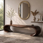 Sculptural Solid Wood Entryway Bench with Waterfall Loop Base