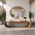 Sculptural Solid Wood Entryway Bench with Waterfall Loop Base