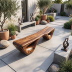 Sculptural Solid Wood Bench with Waterfall Base and Organic Flowing Seat