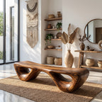 Sculptural Solid Wood Bench with Waterfall Base and Organic Flowing Seat