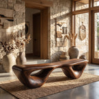 Sculptural Solid Wood Bench with Waterfall Base and Organic Flowing Seat