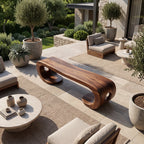 Sculptural Solid Wood Bench with Artistic Loop Base and Organic Flowing Seat
