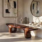 Sculptural Solid Wood Bench with Organic Base and Flowing Live Edge Seat