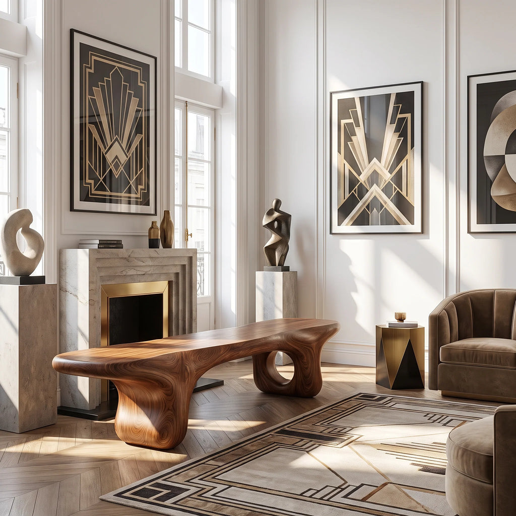 Sculptural Solid Wood Bench with Organic Base and Flowing Live Edge Seat