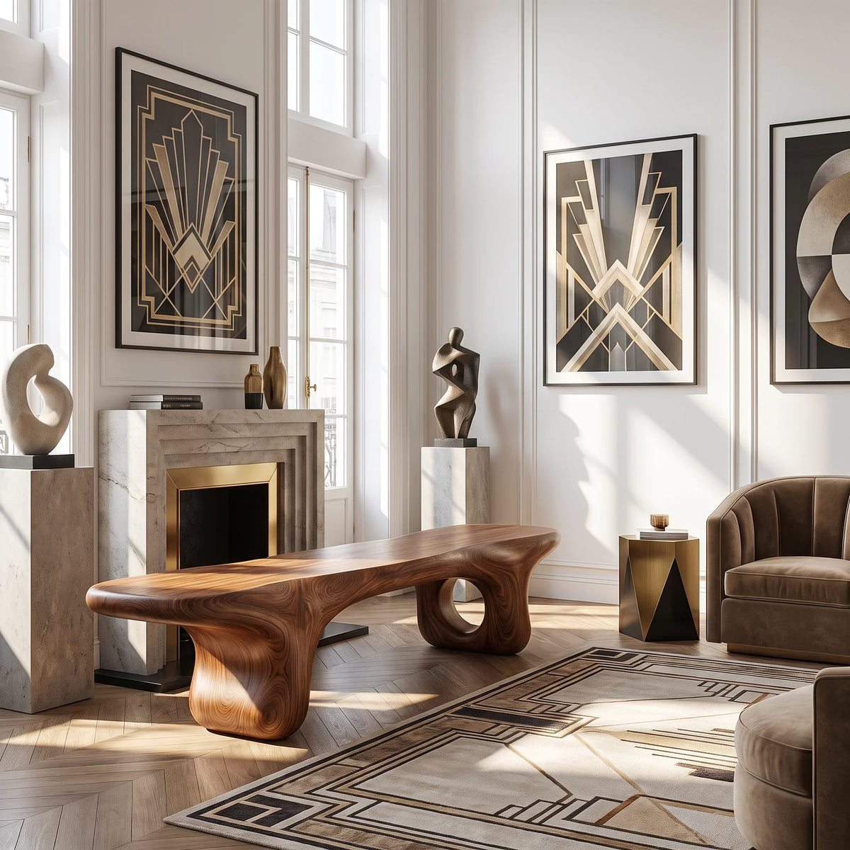 Sculptural Solid Wood Bench with Organic Base and Flowing Live Edge Seat