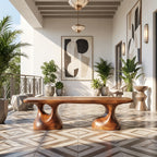 Sculptural Solid Wood Bench with Pedestal Base and Organic Live Edge Seat