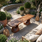 Sculptural Solid Wood Bench with Pedestal Base and Organic Live Edge Seat