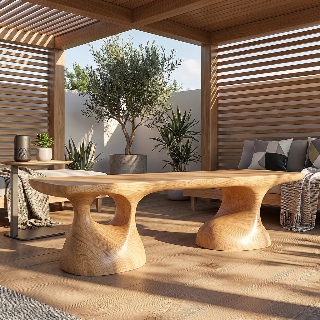Sculptural Solid Wood Bench with Pedestal Base and Organic Live Edge Seat