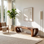 Sculptural Solid Wood Bench with Loop-Inspired Base and Organic Live Edge Seat