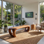 Sculptural Solid Wood Bench with Loop-Inspired Base and Organic Live Edge Seat