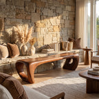 Sculptural Solid Wood Bench with Loop-Inspired Base and Organic Live Edge Seat