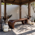Sculptural Solid Wood Bench with Waterfall Base and Flowing Organic Seat