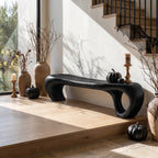 Sculptural Solid Wood Bench with Waterfall Base and Flowing Organic Seat