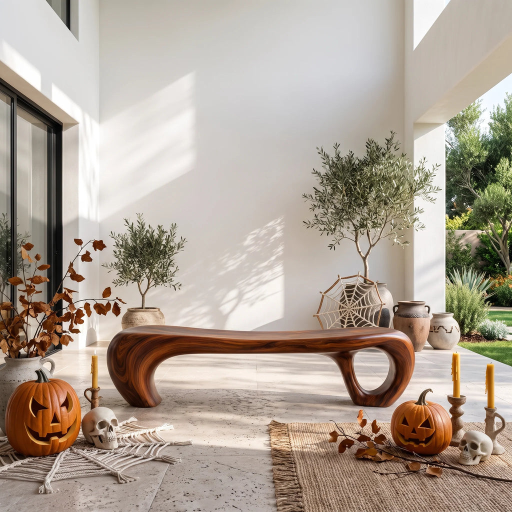 Sculptural Solid Wood Bench with Waterfall Base and Flowing Organic Seat
