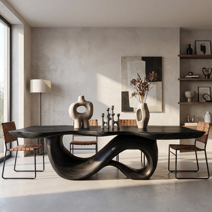 Modern Solid Wood Dining Table with Sculptural Double Loop Base