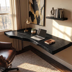 Floating Solid Wood Corner Desk with Live Edge Top – Organic Wall-Mounted Workspace Design
