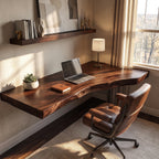 Floating Solid Wood Corner Desk with Live Edge Top – Organic Wall-Mounted Workspace Design