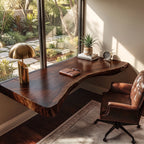 Floating Solid Wood Corner Desk with Curved Live Edge – Natural Slab Design for Modern Home Office