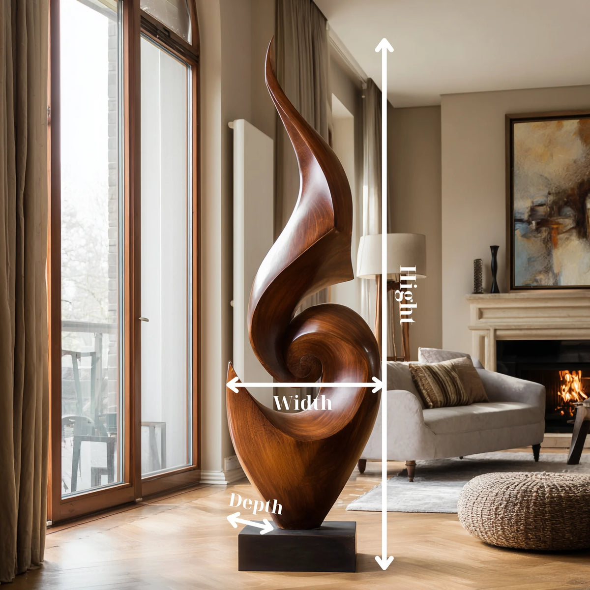 Tall Abstract Solid Wood Floor Sculpture – Luxury Statement Décor for Modern Living Rooms