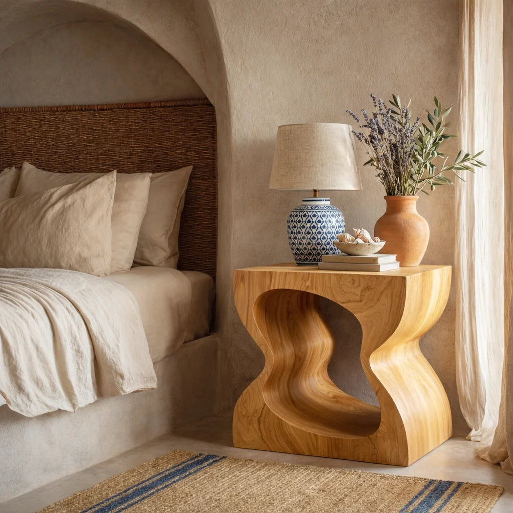 Organic Solid Wood Nightstand with Sculptural Cutout Base for Modern Bedrooms