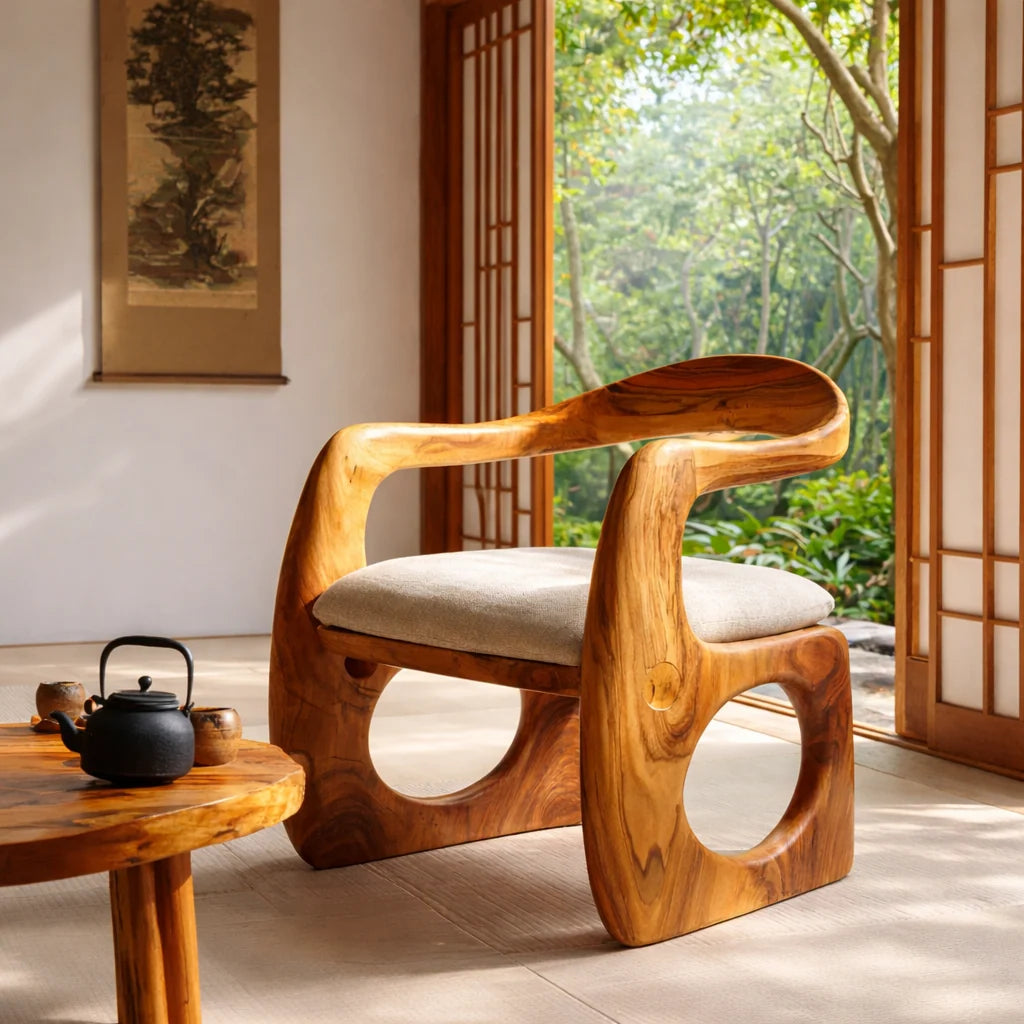 Organic Curve Solid Wood Lounge Chair