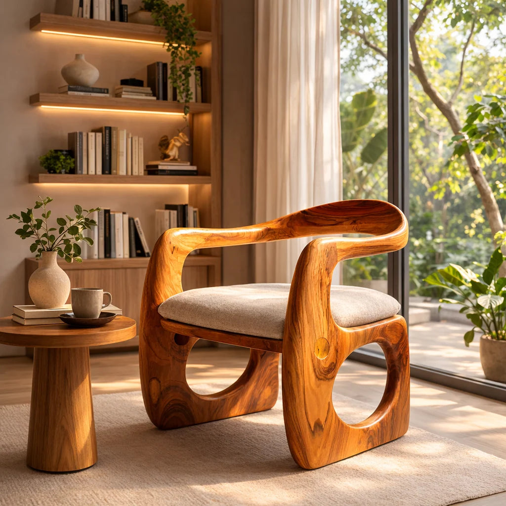 Organic Curve Solid Wood Lounge Chair