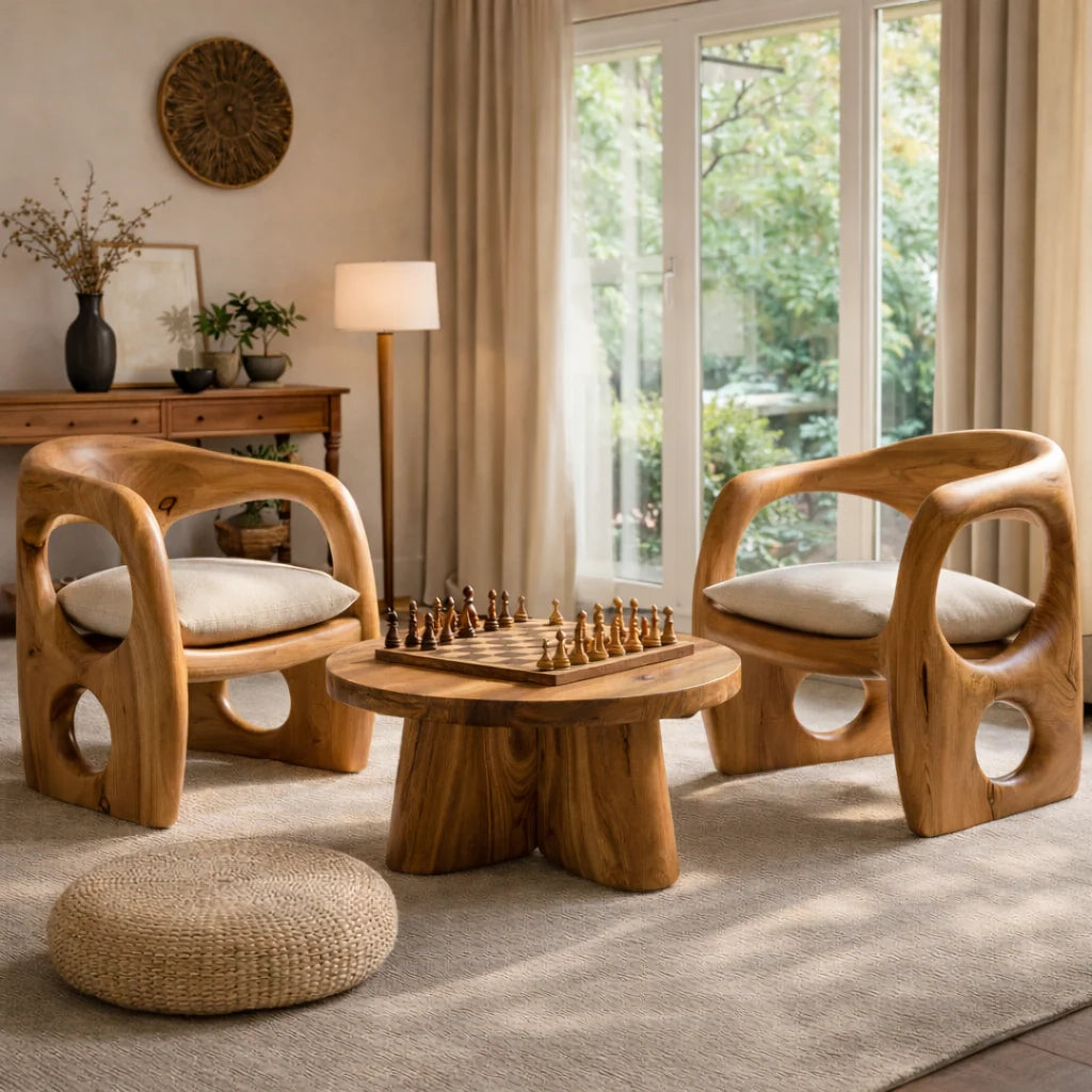 Hand-Carved Organic Solid Wood Lounge Chair