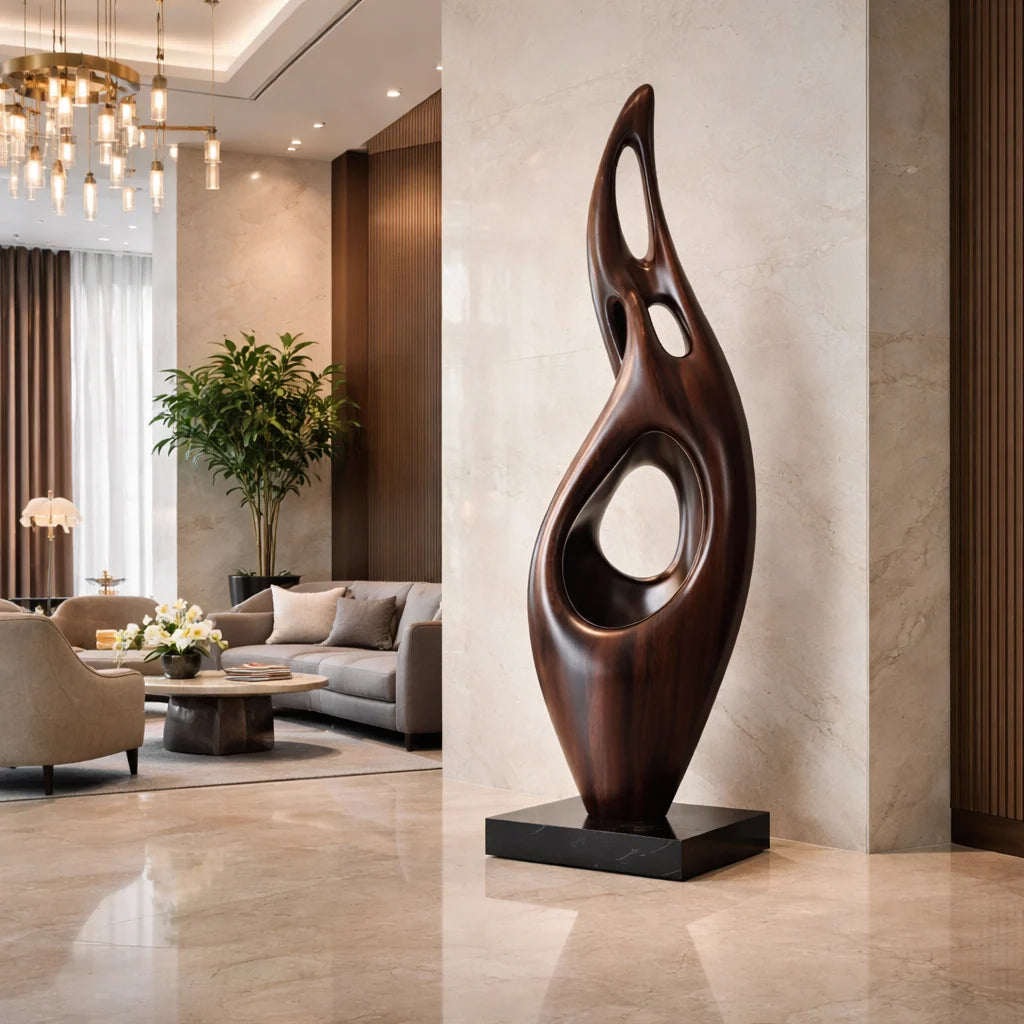 Solid Wood Sculptural Decorative Art – Contemporary Statement Piece for Luxury Interiors