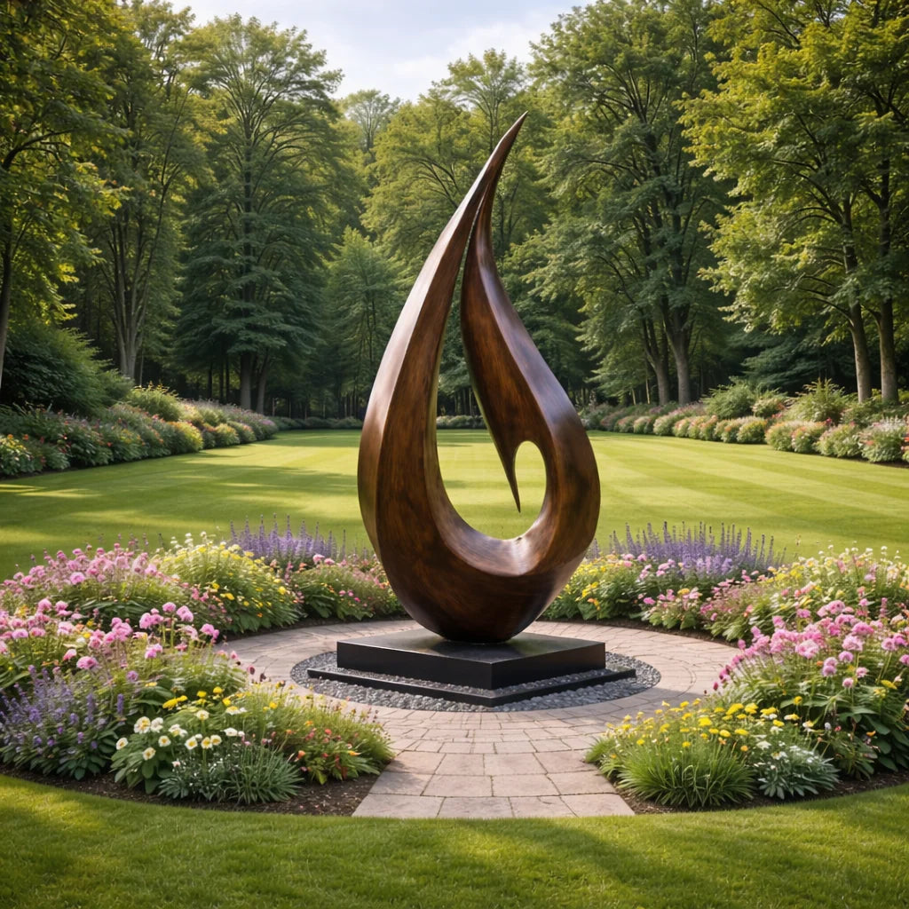 Outdoor Teardrop Solid Wood Sculpture – Modern Abstract Garden Art for Contemporary Landscapes