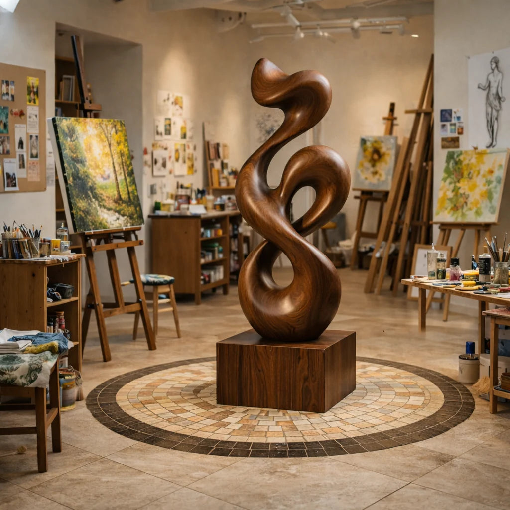 Organic Form Solid Wood Sculpture – Modern Decorative Art for Living Rooms and Offices