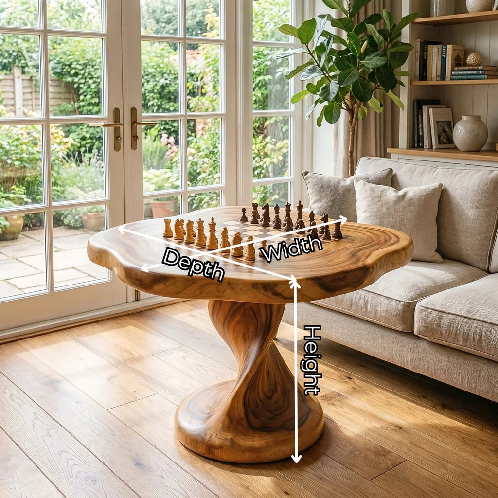 Handcrafted Solid Wood Chess Table with Pedestal Base