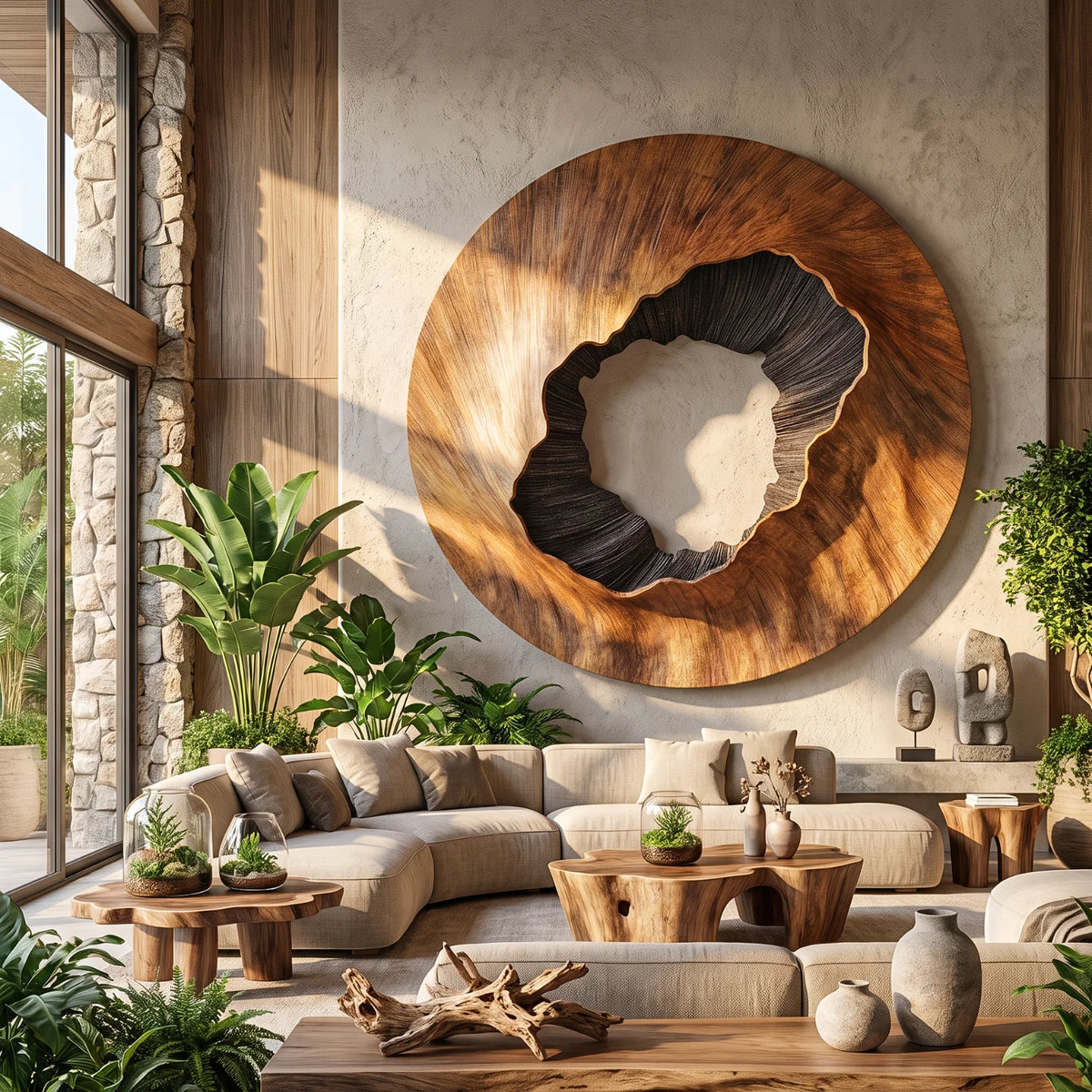Modern Orbit – Large Round Solid Wood Wall Sculpture with Textured Center
