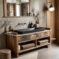 Solid Wood Bathroom Vanity Cabinet with Three Drawers and Open Shelf Storage
